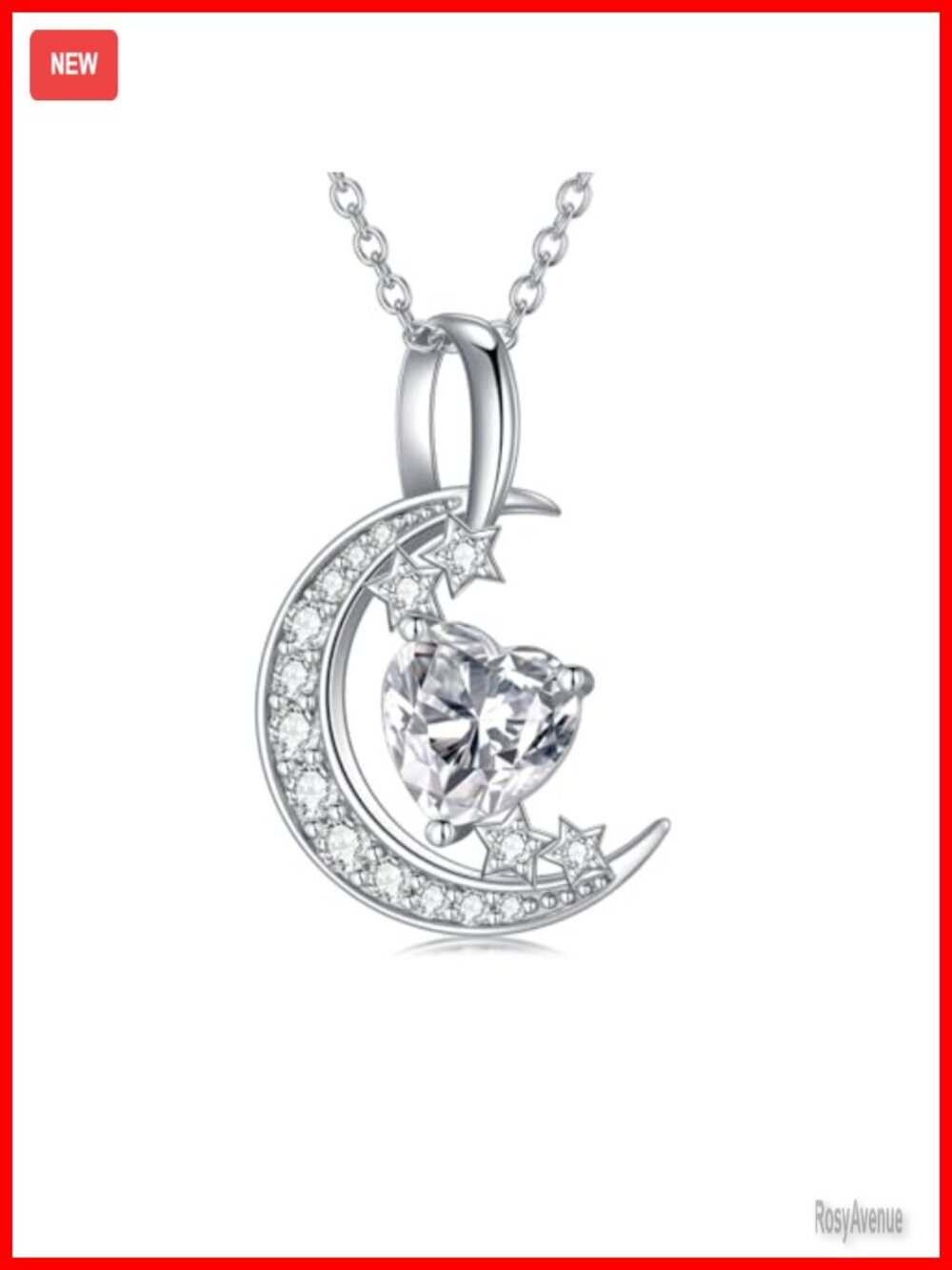 Moissanite Moon Pendant Necklace 14K Gold Plated 925 Sterling Silver